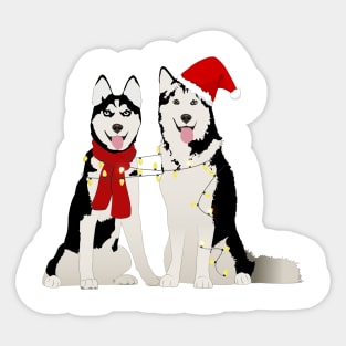 cute winter huskies, Husky in the Santa Claus hat Sticker